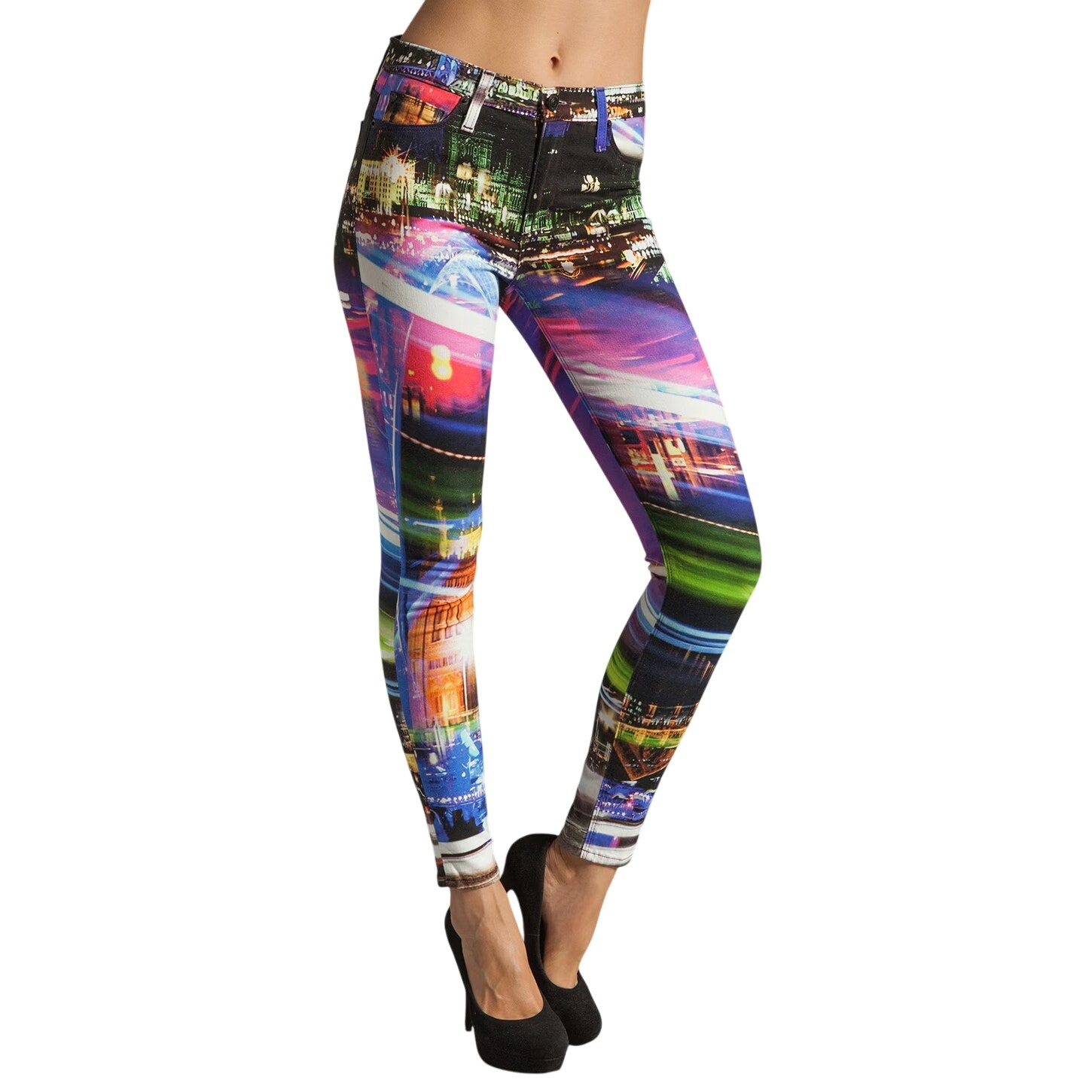 Hudson Nico Super Skinny Midrise Jeans 24 City Lights Graphic Print Stretch